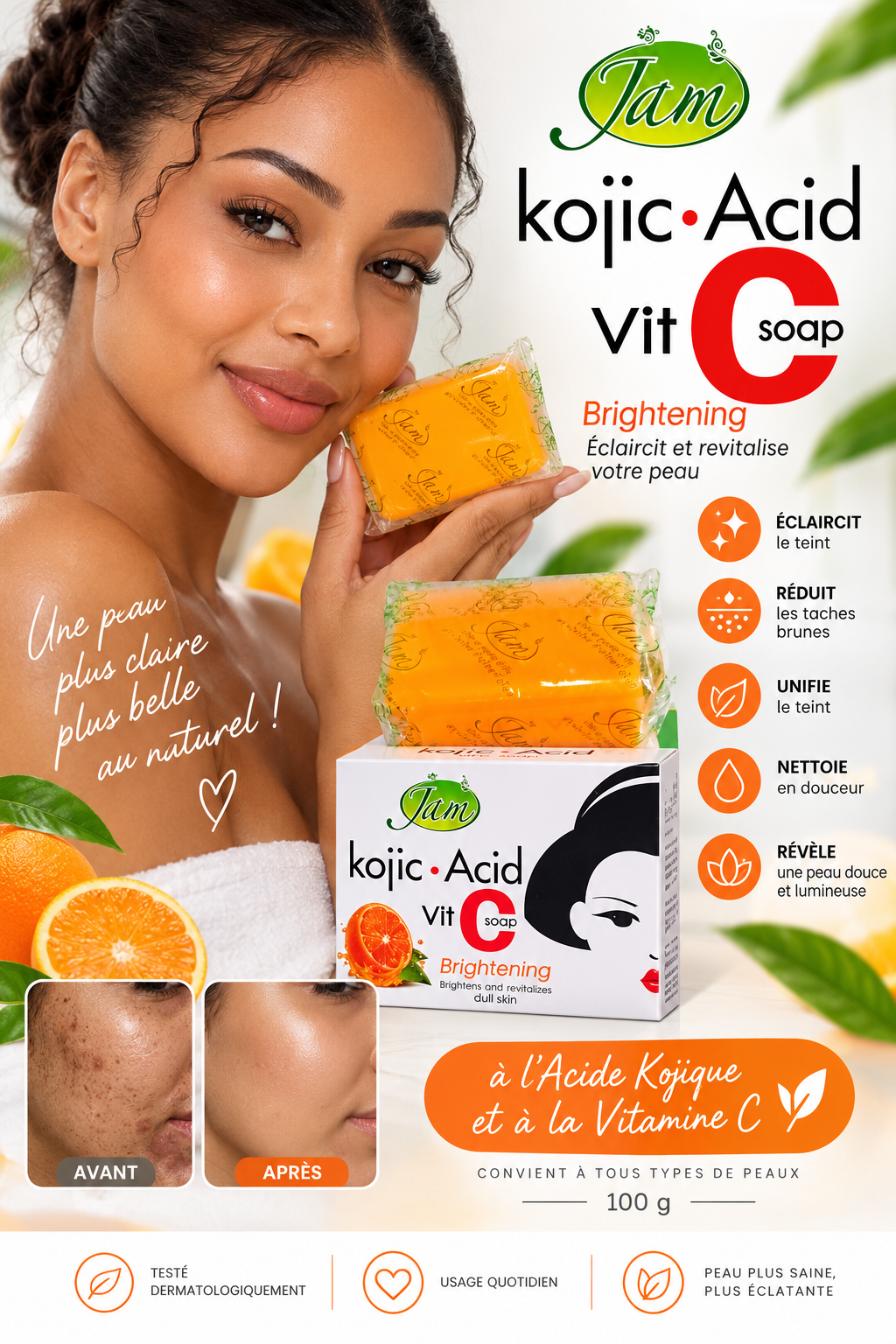 Savon kojic Acid Vit C- Éclat & Teint Uniforme