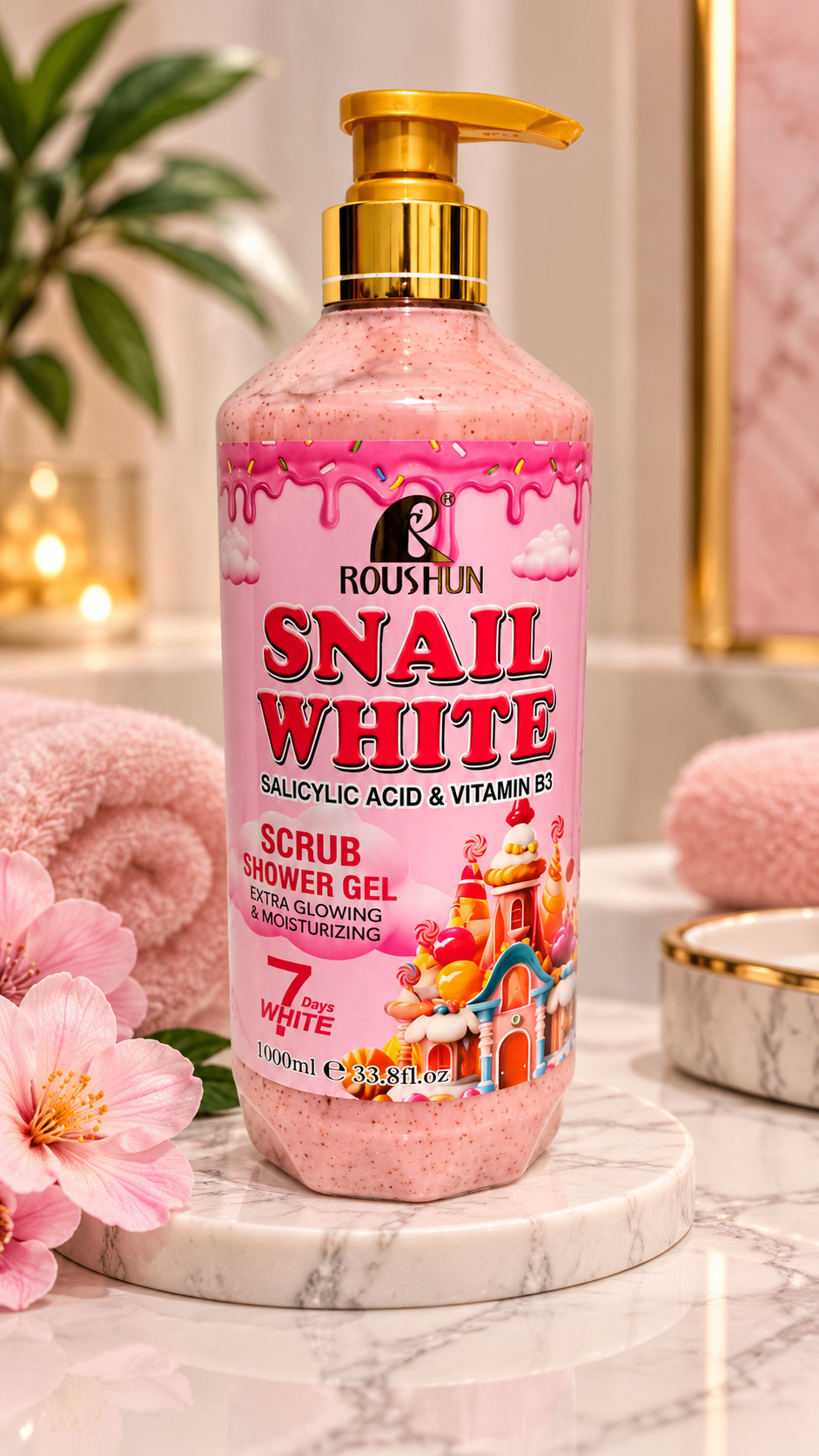 Roushun snail white-Gel douche Gommant 1000ml