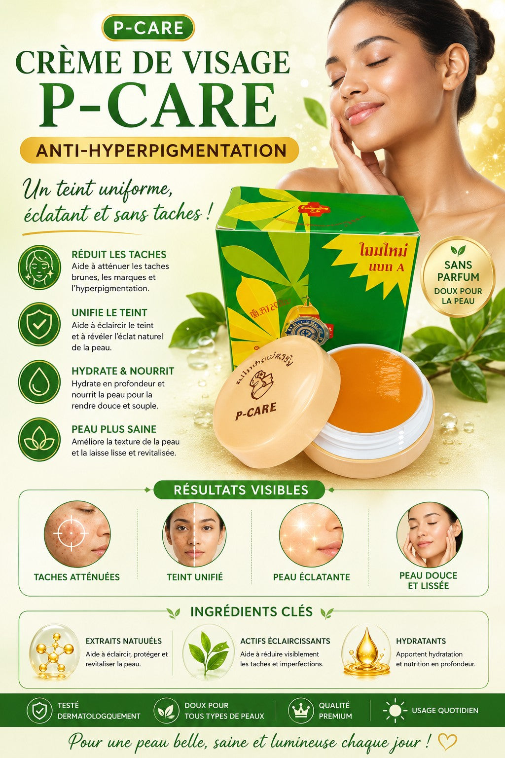 Crème Visage P-Care Anti-Hyperpigmentation – Soin Unifiant & Éclat ✨