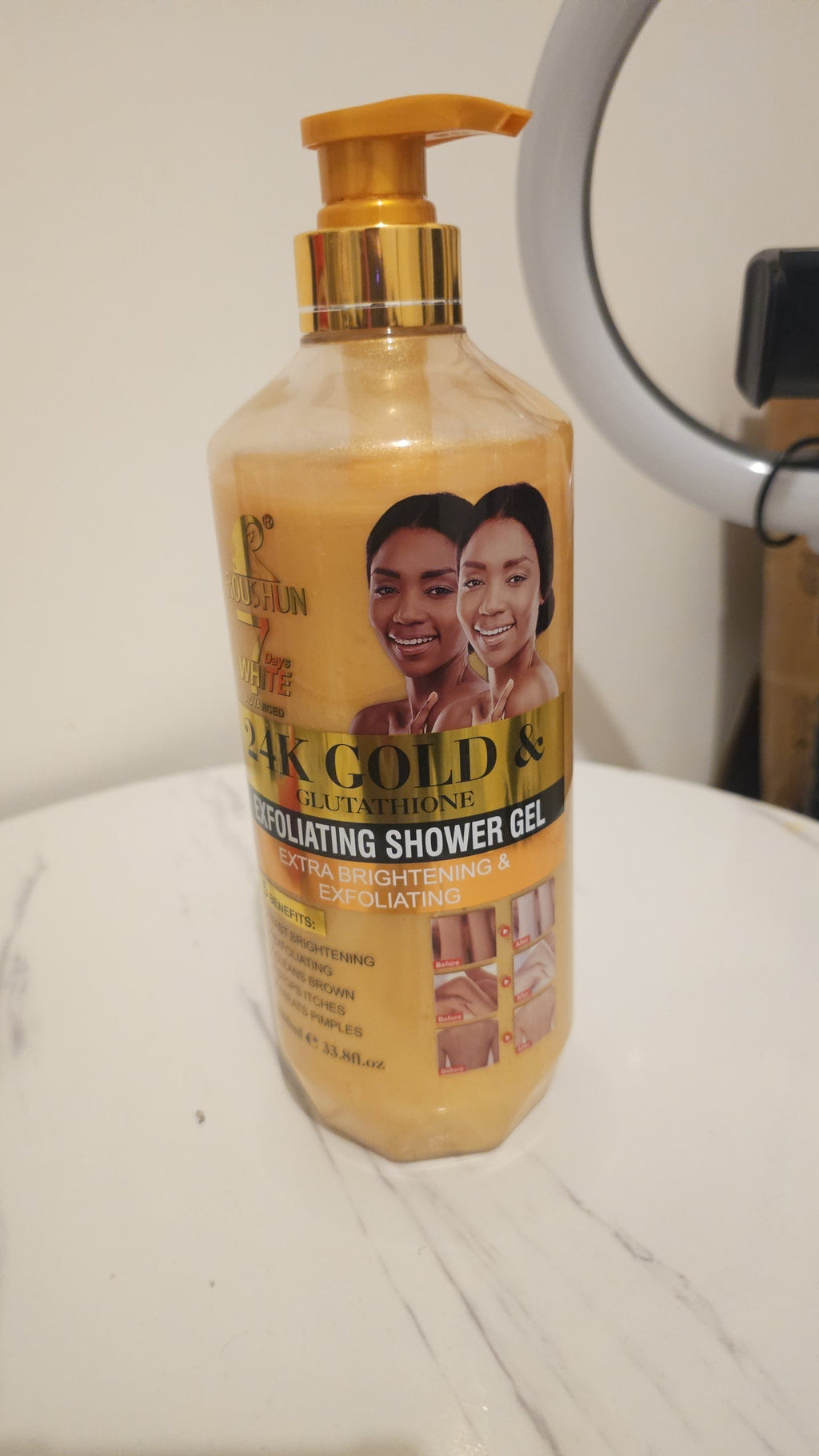 Roushun 24 Gold et glutathione Gel douche exfoliant