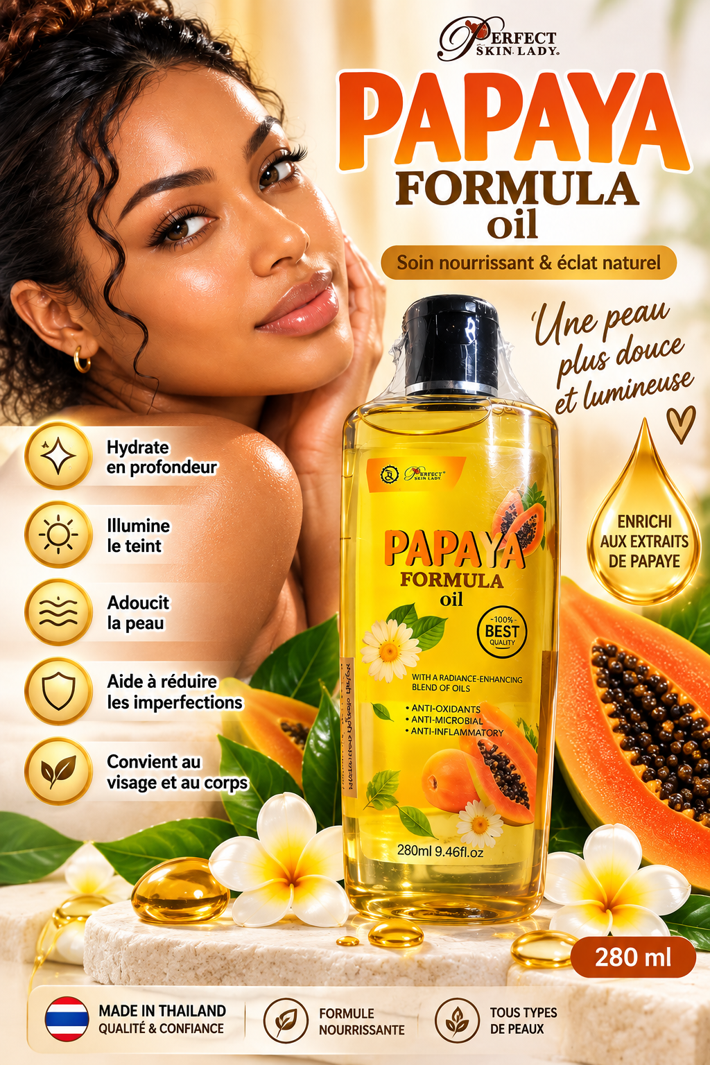 Papaya Formula Oil – Huile Nourrissante & Éclat Naturel 280 ml 🍊✨